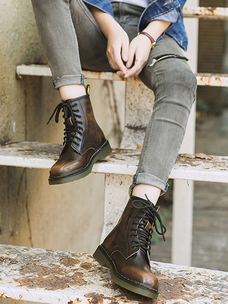 Martin boots women's autumn 2020 new all-match breathable British style boots with skirt motorcycle high-top short boots