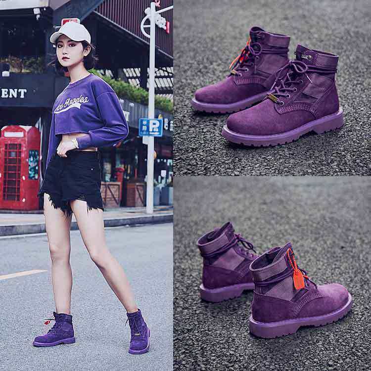 Short boots 2020 Wolf Warriors 2 spring and summer purple Martin boots female British style students Korean version of the versatile chic motorcycle boots
