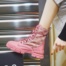 粉色马丁靴女夏季百搭透气薄款网纱英伦风2022年春秋单靴短靴子