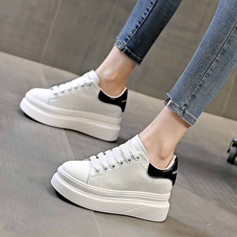 Genuine leather small white shoes women 8cm all-match showing feet small head layer cowhide soft bottom light casual sports inner heightening women's shoes