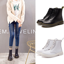 White Martin boots womens winter 2022 new British style wild leather short boots spring and autumn single boots plus velvet cotton shoes