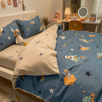 ins children cartoon cotton four-piece cotton bedding 4 blue quilt cover student dormitory three-piece boy