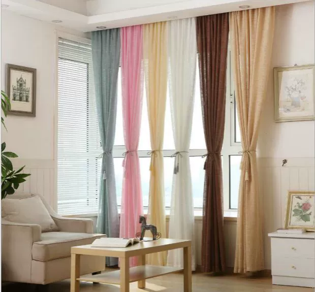 Rèm cửa bán thấm vải cotton và vải lanh kiểu Mỹ, đơn giản, hiện đại và đơn giản, bộ màn cửa sổ nổi, màn chắn cửa sổ nổi - Phụ kiện rèm cửa