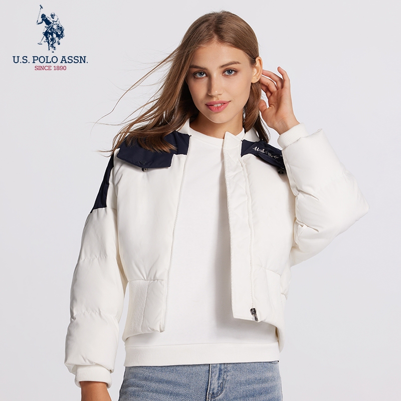 Uspoloassn United States Polo Assn. Winter down Jacket Short Style Women's Color-Blocked Thickened Casual down Jacket