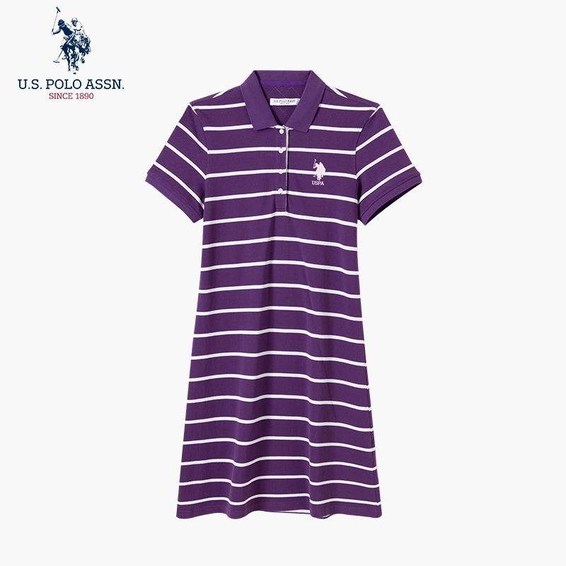 Uspoloassn American Polo Association Summer Pure Cotton Polo Shirt Dress for Women Slimming Striped Short-Sleeved Dress