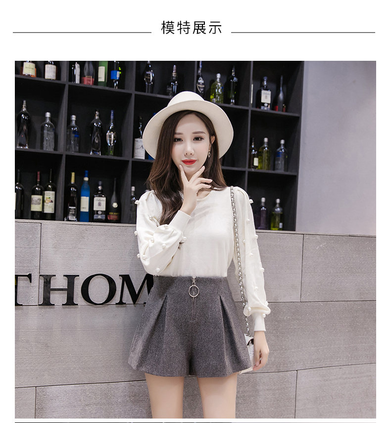 Phiên bản Hàn Quốc của vòng dây kéo quần short len ​​nữ mùa thu và mùa đông mới quần lưng cao rộng quần rộng sinh viên hoang dã giản dị một chiếc quần quần giả váy nữ đẹp