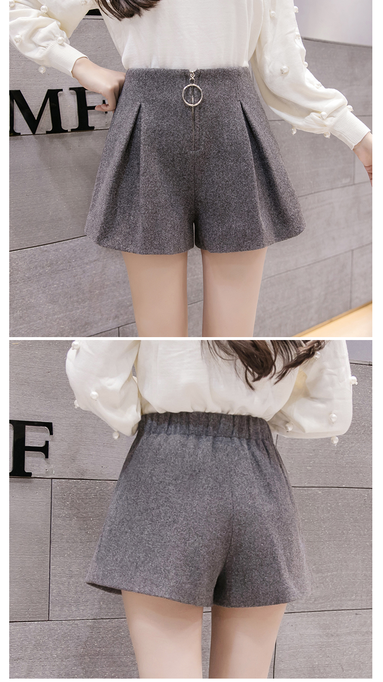 Phiên bản Hàn Quốc của vòng dây kéo quần short len ​​nữ mùa thu và mùa đông mới quần lưng cao rộng quần rộng sinh viên hoang dã giản dị một chiếc quần quần giả váy nữ đẹp
