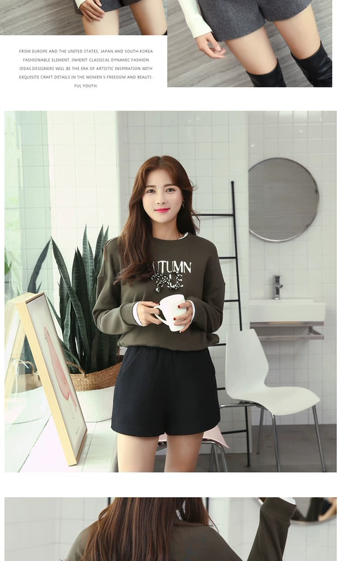 Người mẫu thu đông 2018 eo cao len rộng quần short nữ chất béo mm mỏng thun co giãn dày quần thường quần mùa đông quần quần sooc nữ xếp li