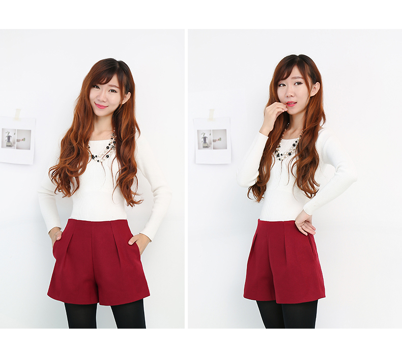 2018 mới dày eo cao quần short len ​​nữ mùa thu và mùa đông mẫu len mỏng Một từ rộng chân thường quần ủng mùa đông quần ngố nữ đẹp
