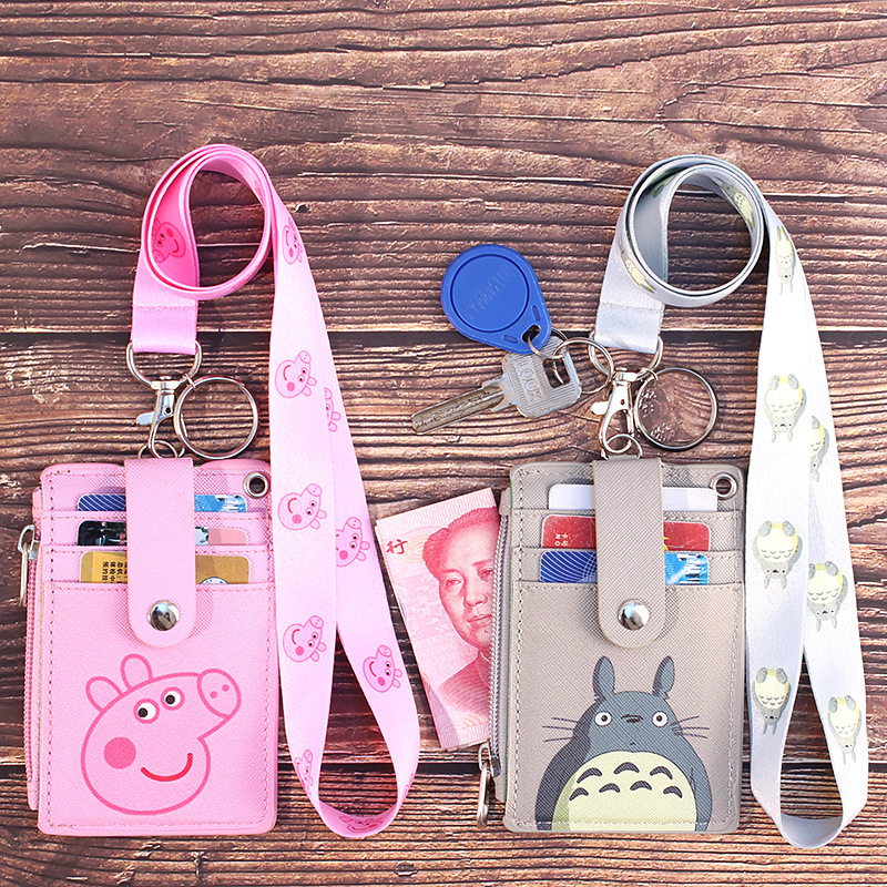 Student Card Holder with Lanyard, Integrated Id Card Holder, Cartoon Meal Card and Transportation Card Protective Cover, Soft
