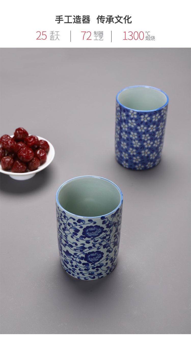 Chén sứ màu xanh và trắng Retro Cup lớn 300ml Màu men men nhiệt độ cao Cốc sứ Trung Quốc Bộ tách trà đơn tách uống trà