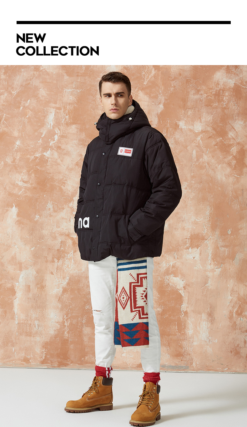KAMA/卡玛 男士加厚保暖短款修身连帽棉服 图1