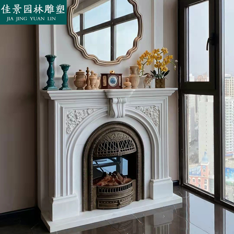 Marble Fireplace Home Decoration Arch Background Wall White Marble Stone Carving European and American Style Entrance Stone Fireplace Surround