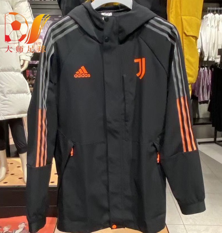 Adidas Men's Polyester Juventus Player Edition Football Sports Hooded Jacket Raincoat Fr4202