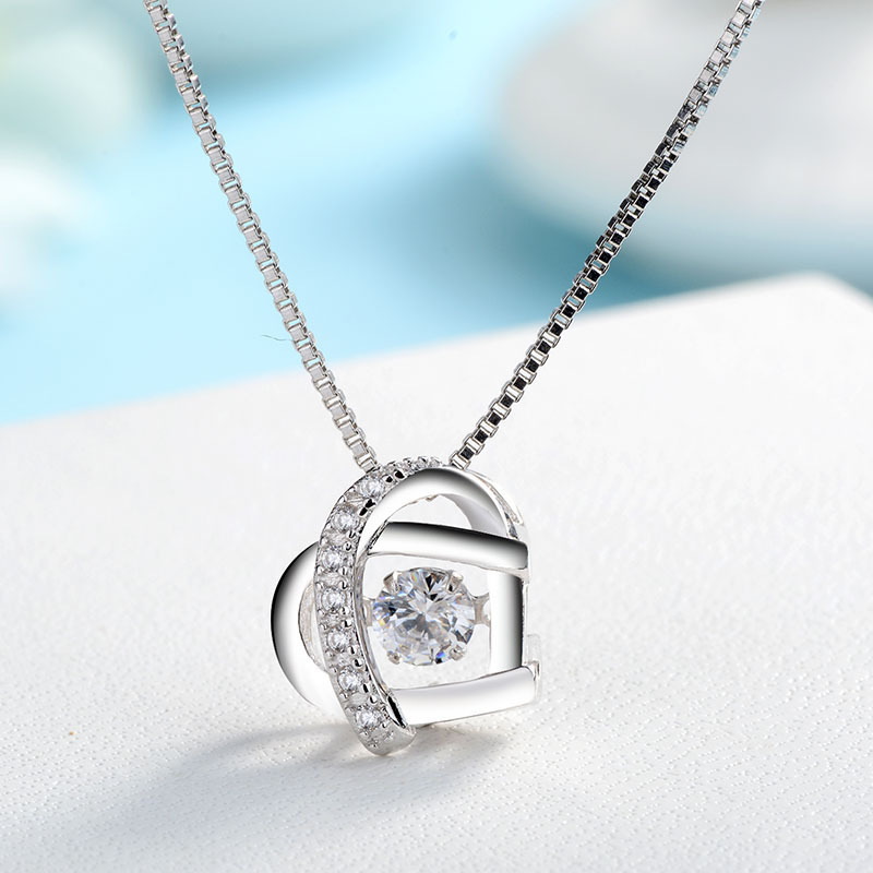 Simple Heart Shaped Diamond Pendant S925 Sterling Silver Necklace Girlfriend Gift