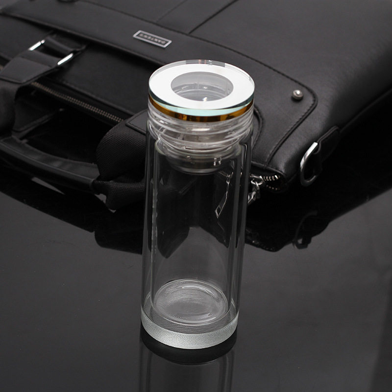 Manufacturer Direct bilayer crystal glass tea cup transparent male and female portable water glass High Mountain flowing water can be supplied with custom-made Lo