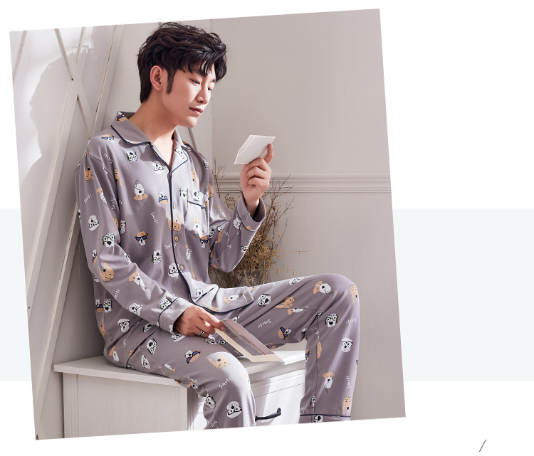 Bộ đồ ngủ đôi nữ cotton dài tay hai mảnh phù hợp với phiên bản Hàn Quốc của mùa thu nam dễ thương đồ bộ pijama