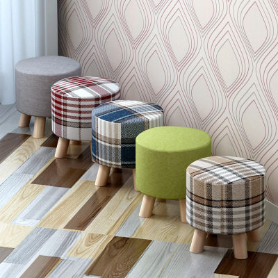 Small round stool at the door portable fitting room fashion checkered bench wearing shoes length 30 width 30 height 27cm bed tail temperature