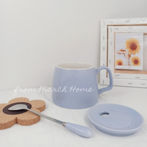 Large capacity mug with lid spoon breakfast oatmeal cup men's and women's ceramic cup home Korean student milk cup