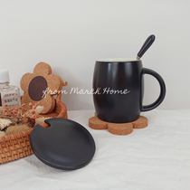 Creative big belly cup classic black and white mug with lid spoon home ceramic cup student oat breakfast cup custom