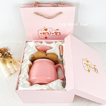 Korean cute ceramic mug with lid spoon high color value exquisite solid color oats breakfast cup lovers cup custom