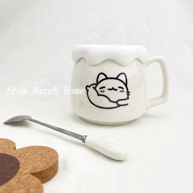 Vitality breakfast cup with lid spoon cute student drinking cup girl ceramic mug creative Milk Cup customization