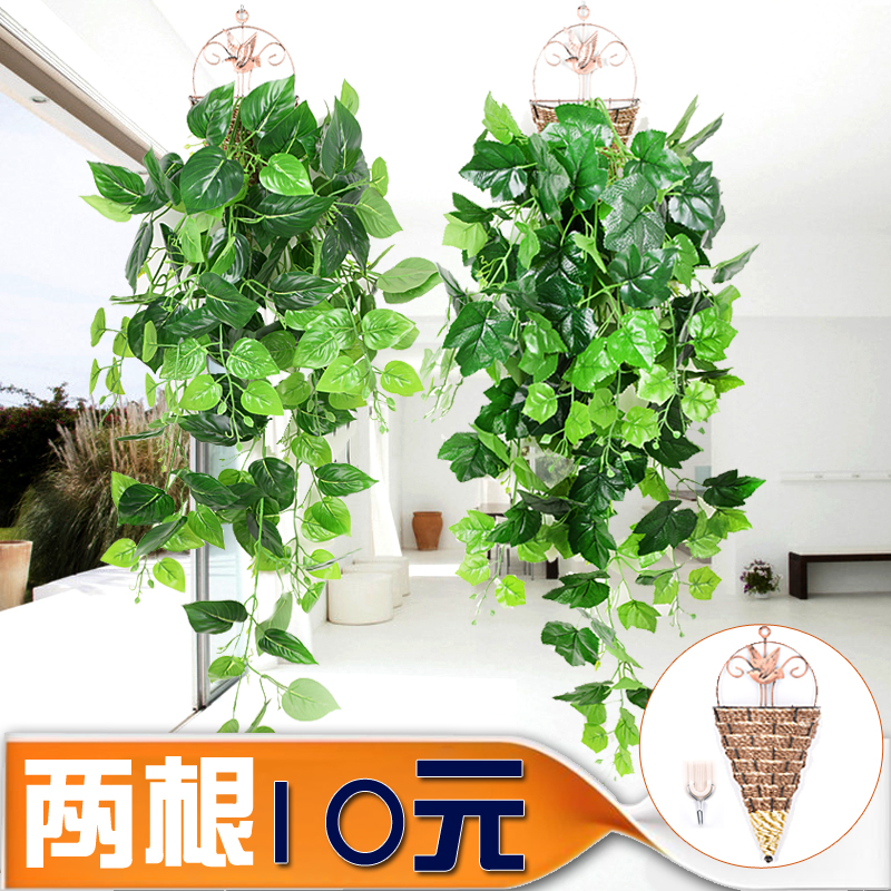 仿真植物壁挂藤条绿植假绿萝叶吊兰植物藤蔓装饰挂壁吊篮葡萄叶