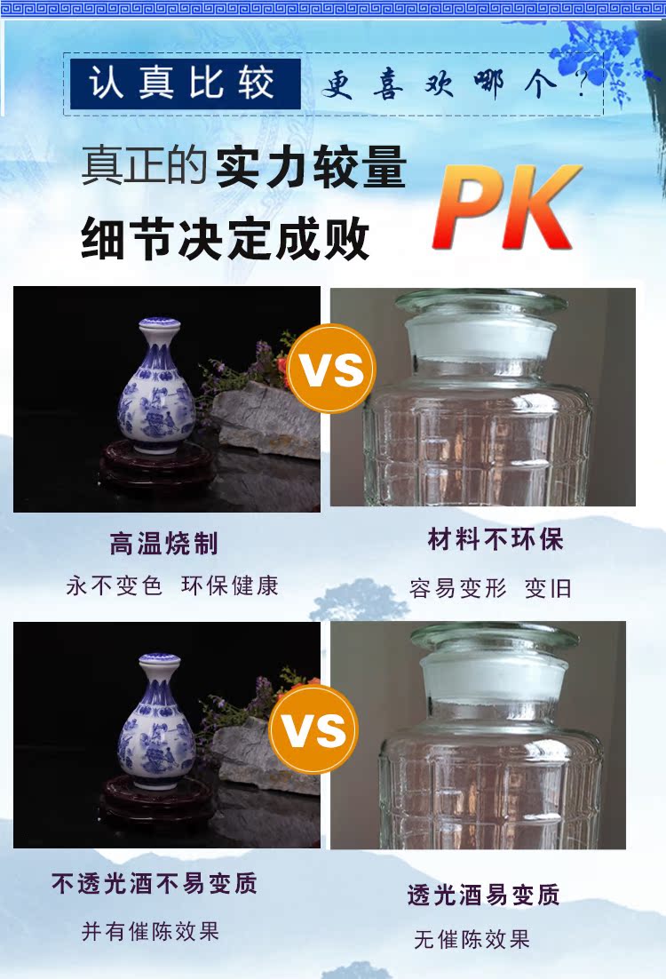 Jingdezhen gốm 1 kg chai rượu vang ngọc chậu mùa xuân chai rượu vang trắng chai màu xanh và trắng hình con số rượu vang trống chai rượu vang bộ - Rượu vang ly rượu vang rona
