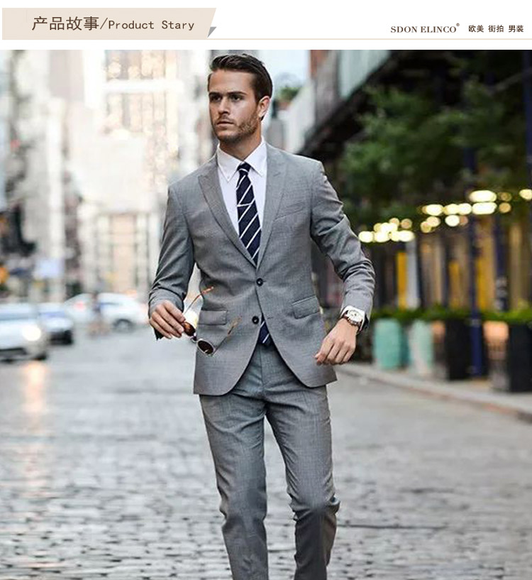 Châu Âu và Hoa Kỳ Doanh nhân Anh quý ông mùa thu hai khóa màu xám phù hợp với len nam Slim slim 70% len suit nam