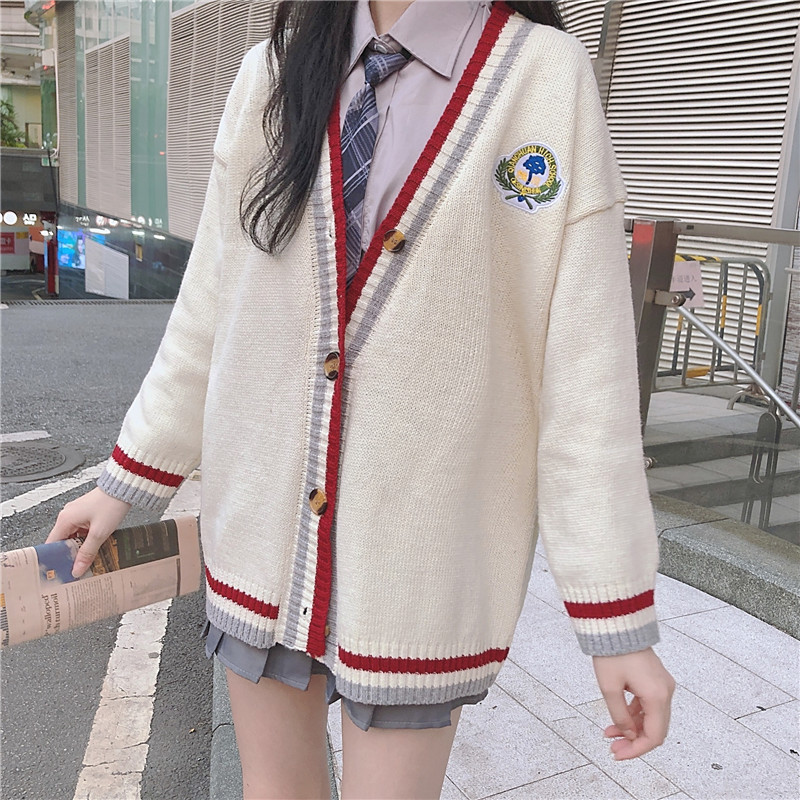 VK旗艦店 韓國風針織開衫學院風寬鬆單品外套