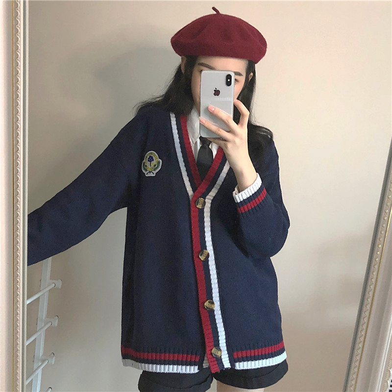 VK旗艦店 韓國風針織開衫學院風寬鬆單品外套