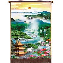 High-end canvas upgraded version of thick cloth latest landscape painting Feng Shui painting Zhongtang painting Hall single can be customized alloy hanging shaft