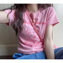 Golden Su One short T-shirt woman 2022 Spring Summer Han version Leisure 100 hitch Elegant Wind Printed Short Sleeve Chic Short Blouse Tide