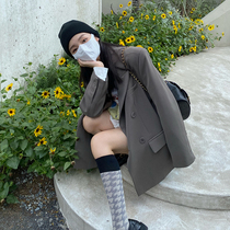 Ginsu One Korean Version Suit Woman 2022 Spring Han version loose Double row Buttoned Little West Suit Jacket Chic Blouse Tide