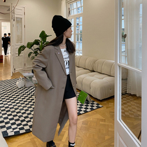Kinsu One Embroidered Suit Woman 2022 Spring New Korean Version Loose Pure Color Overknee Long Suit Chic Coat
