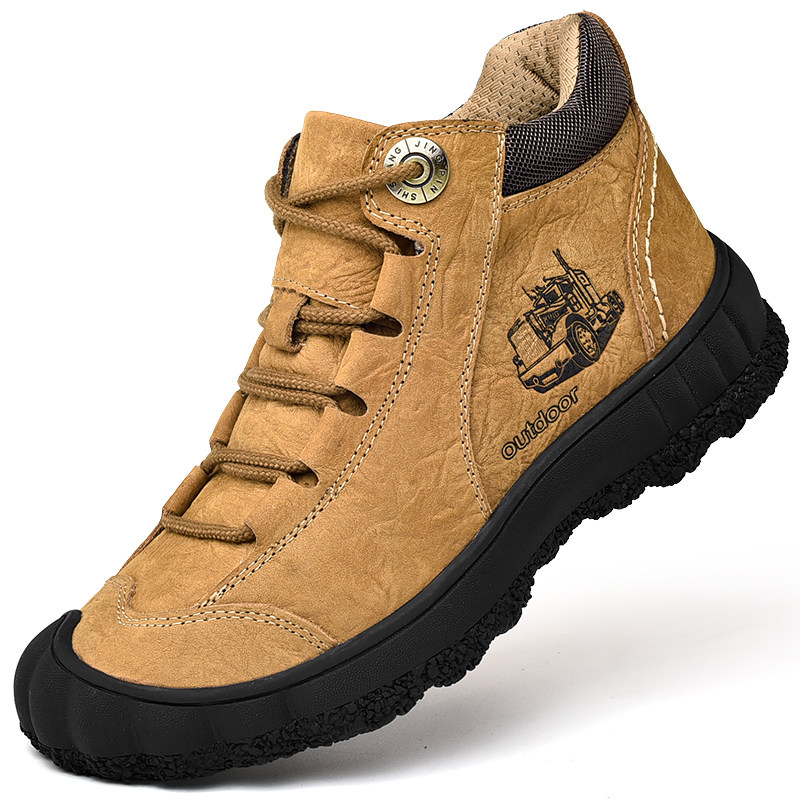 Wooden Antelope Outdoor High Cylinder Men's Shoes Genuine Leather Winter Casual Shoes Hiking Shoes Hiking Anti-Slip Cotton Shoes