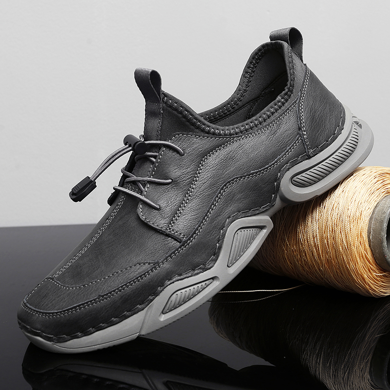New Resilience Men's Shoes Genuine Leather One Foot Pedal Outdoor Casual Shoes Fashion Trendy Sneakers Non-slip Soft Bottom Tourist Shoes