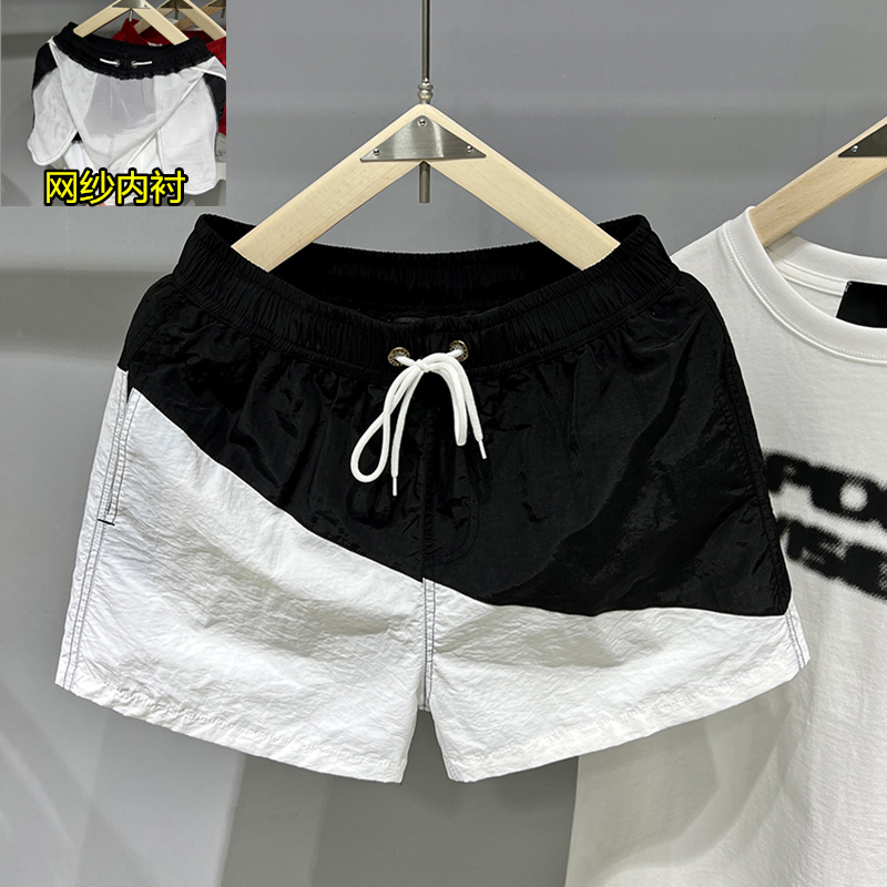 Men's Casual Shorts, Summer Color-Blocking with Mesh Lining, Quick-Drying, Suitable for Water, Beach Shorts, Three-Quarter Length, Trendy Brand