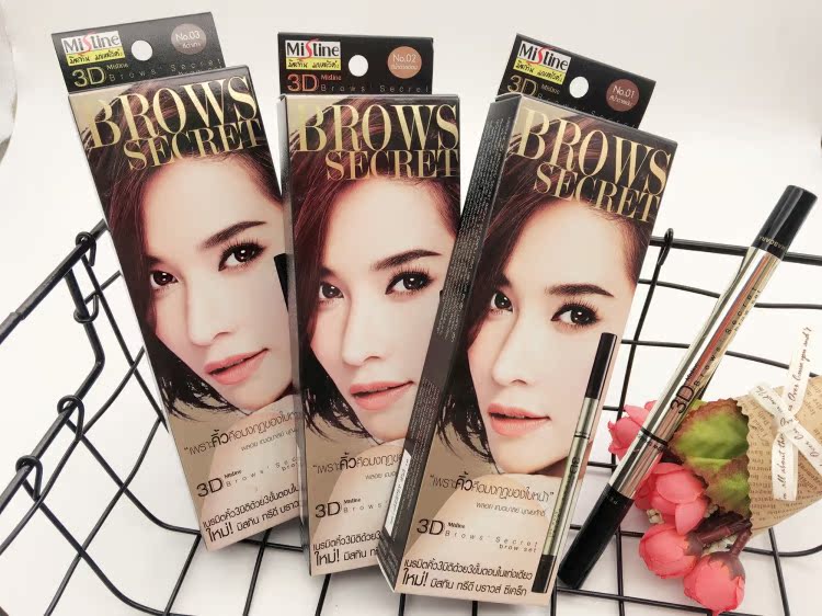 Thái Lan chính hãng Mistine 3D lông mày bút chì 3 trong 1 nhuộm lông mày kem chải lông mày không thấm nước và mồ hôi không nở tro chì mày the face shop