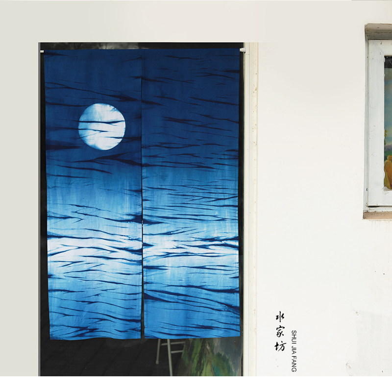 Water Home Workshop Blue Dye Door Curtain Handcrafted Grass Wood Dyeing and Dyed Chinese Day Style Curtain for the folk hangover of the Blast Moonlight