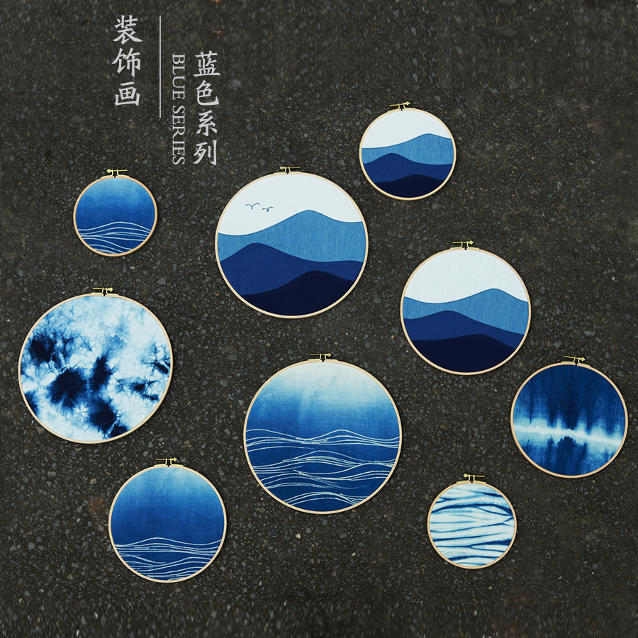 Shuijiafang decorative hanging painting grass dyed blue dyed batik homestay wall decoration handmade patchwork tie-dye background wall pendant