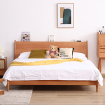 Solid wood bed 1 8 m 1 5 modern minimalist Japanese furniture cherry wood white oak double master bedroom home Nordic bed