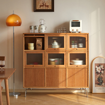 Maruko Story Nordic solid wood side cabinet display cabinet retro storage storage lattice cabinet cherry wood medieval drawer