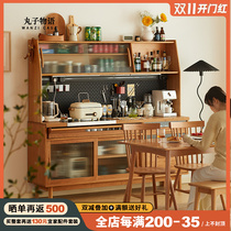Nordic solid wood sideboard integrated against the wall hole board tea cabinet kitchen cupboard high cabinet Japanese cherry wood wine cabinet
