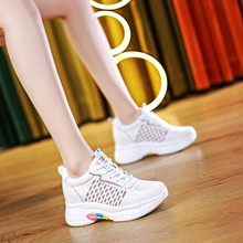 Purchase inner height increasing small white shoes for women's 2024 summer new style with skirt hollow out and breathable 8cm small dad shoes