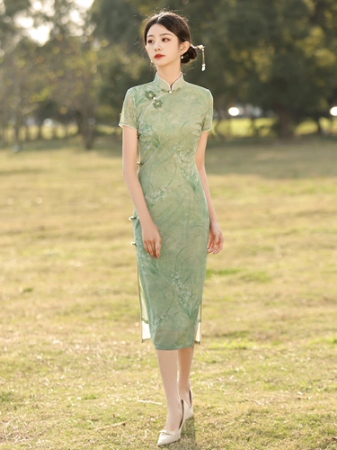 Легкое элегантное летнее ципао, светлый стиль, 2025 года, китайский стиль, короткий рукав