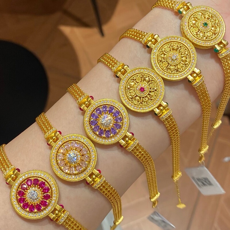 Zhengfu 999 Pure Gold Eight-Treasure Compass Watch with Pink Lemon Slice Gold Bracelet for Women, Birthday Gift for Girlfriend Zhengfu 999 Pure Gold Eight-Treasure Compass Watch with Pink Lemon Slice Gold Bracelet for Women, Birthday Gift for Girlfriend