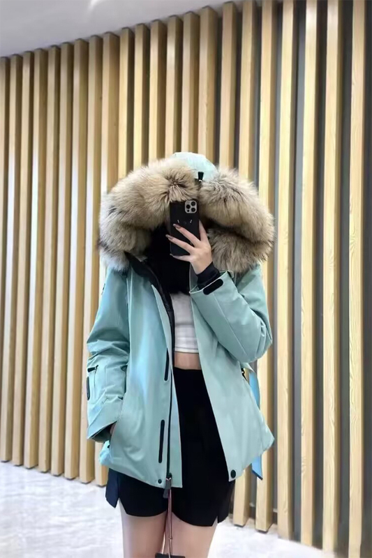 Mengjia Women's Ski Jacket 2025 Winter Hooded Waist-Cinching Belt Jacket Trendy Princess Style Large Fur Collar down Coat Mengjia Women's Ski Jacket 2025 Winter Hooded Waist-Cinching Belt Jacket Trendy Princess Style Large Fur Collar down Coat