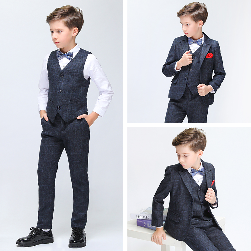 Boy's small suit plus velvet three-piece Children's suit suit handsome flower boy dress British Korean autumn dress