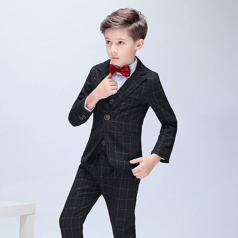 Boy's dress suit children's little suit black plate suit suit black suit horse vest performing costume childhood bride wedding dress